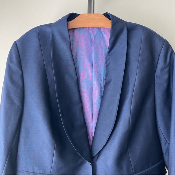 Luxury Italian Longline Sports Coat Blazer Suit Jacket Long Blue Unisex - Picture 4 of 15